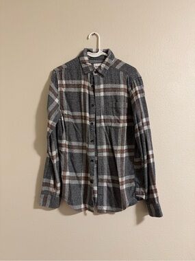 Goodfellow & Co Gray Plaid Button-Down Shirt with Brown Stripes